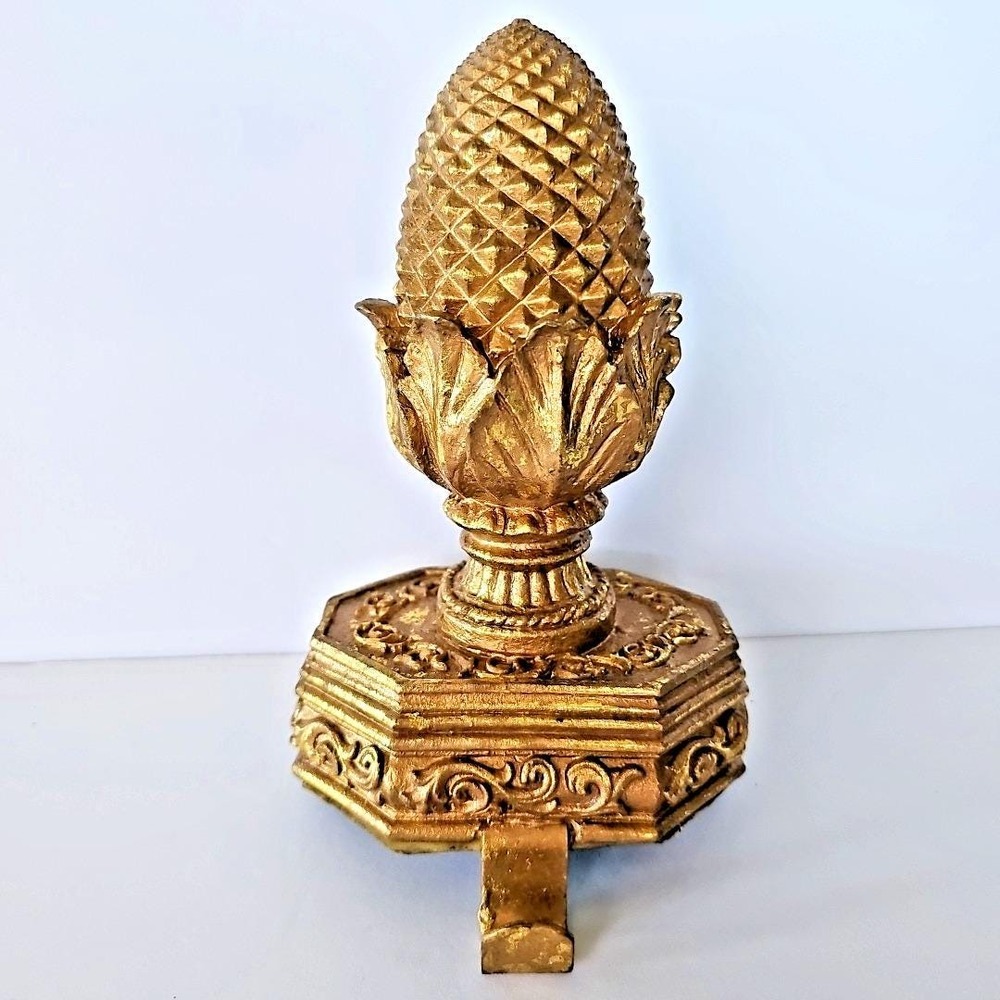 Vintage Gold Pineapple Stocking Holder Ornate Mantle Decor Hospitality Symbol